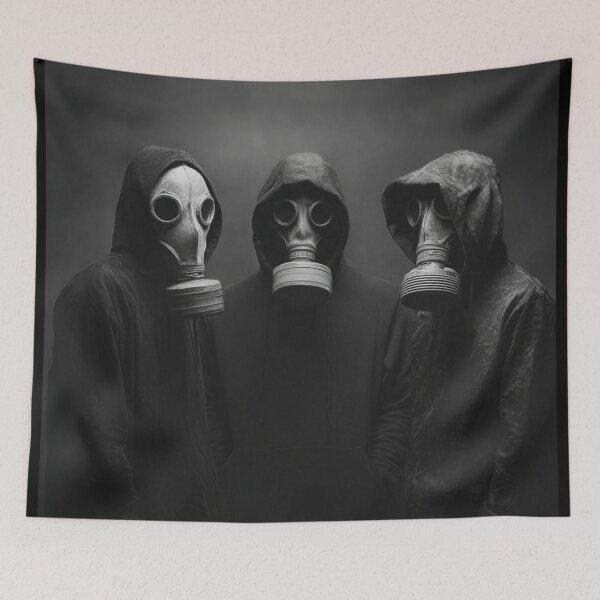 Item preview, Silence Before the Storm – Minimalist Gas Mask Trio | Black and White Art designed and sold by DarkSpaceVibes.