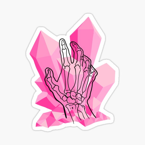 Artikel-Vorschau von  Dieses super coole Design kennzeichnet den Umriss einer Skeletthand, die nach einem geometrischen rosa Turmalinkristall greift. Fass es einfach nicht an! Sie könnten einen Arm verlieren ...

Auch mit weißem Umriss für dunkle Produkte erhältlich!, designt und verkauft von Elizarumm.