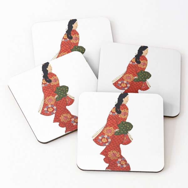 Item preview, Gorgeous Edo Beauty Ukiyo-e Bijin-ga Art Red Kimono Traditional Japanese Beauty designed and sold by siosai-design.
