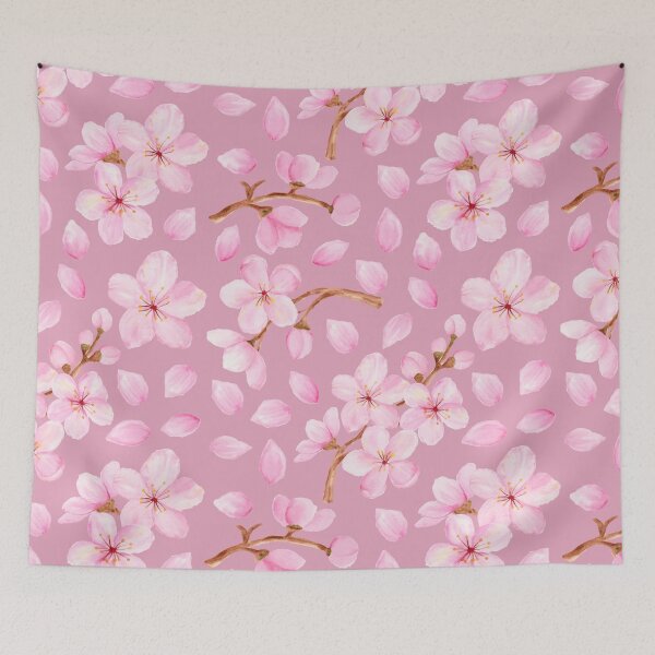 Artikelvorschau, Aquarellmuster mit rosa Kirschblüten entworfen und verkauft von SmallDart Creations.