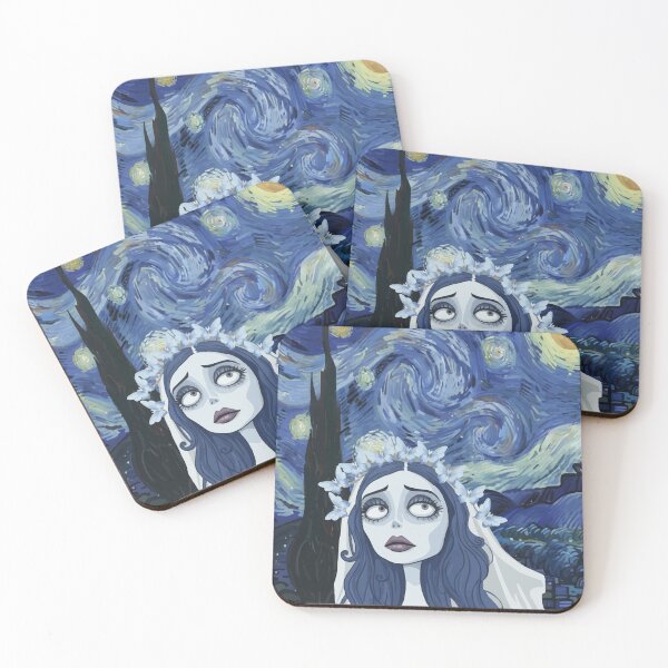 Item preview, Corpse Bride Starry Night Mashup – Gothic Van Gogh Aesthetic Art Print designed and sold by RosetteArtists.
