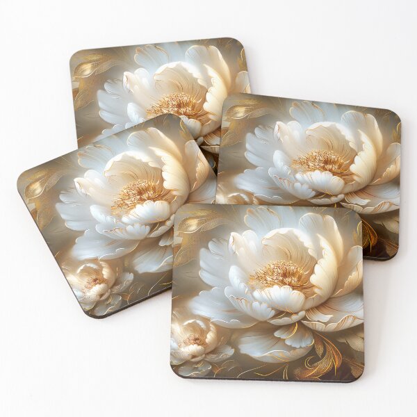 Aperçu de l'œuvre Luxueuses pivoines blanches dorées créée et vendue par MargaretWiktor.