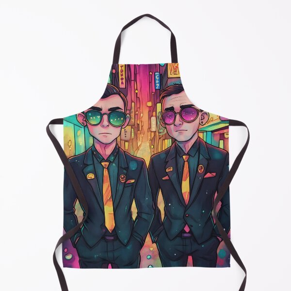 Item preview, Two stylish individuals wearing sunglasses walk through a vibrant neon-lit street in a bustling city at night designed and sold by anytka.