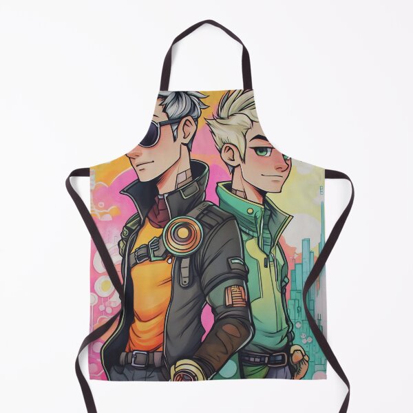 Item preview, Two stylish young men stand back to back, showcasing a vibrant cityscape backdrop with bold colors and modern attire designed and sold by anytka.