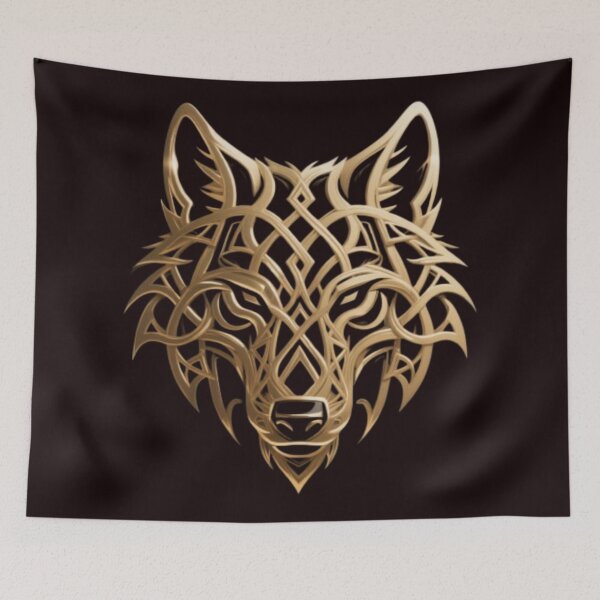 Item preview,  Golden Tribal Wolf – Viking Spirit Design designed and sold by MyTshirtArt.