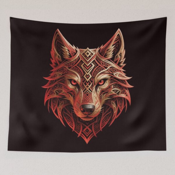 Item preview, Red and Gold Tribal Wolf – Viking Spirit Design designed and sold by MyTshirtArt.
