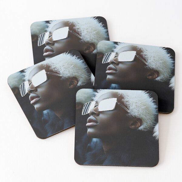 Item preview, A model showcases striking white hair and bold sunglasses with stylish flair against a dark backdrop in an urban fashion setting designed and sold by anytka.