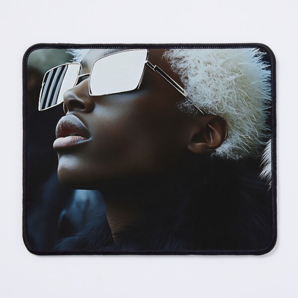 Item preview, A model showcases striking white hair and bold sunglasses with stylish flair against a dark backdrop in an urban fashion setting designed and sold by anytka.