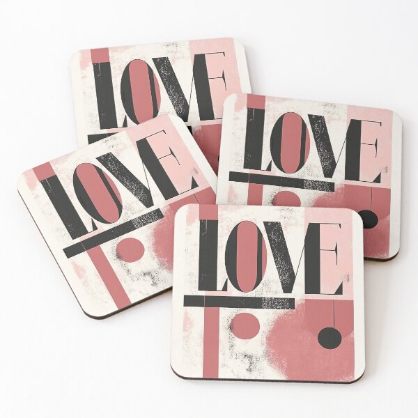 Item preview, Artistic representation of the word love with abstract shapes in a playful color palette featuring pinks, blacks, and whites designed and sold by anytka.
