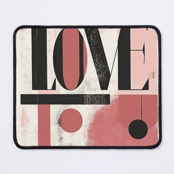 Item preview, Artistic representation of the word love with abstract shapes in a playful color palette featuring pinks, blacks, and whites designed and sold by anytka.
