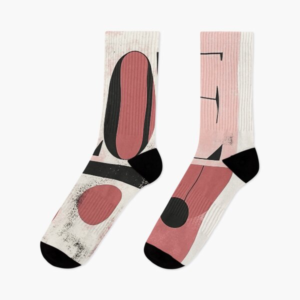 Item preview, Artistic representation of the word love with abstract shapes in a playful color palette featuring pinks, blacks, and whites designed and sold by anytka.