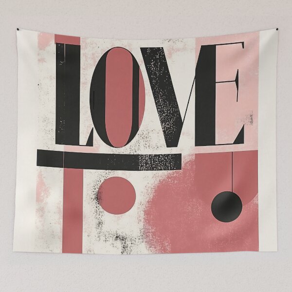 Item preview, Artistic representation of the word love with abstract shapes in a playful color palette featuring pinks, blacks, and whites designed and sold by anytka.