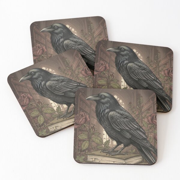 Artikelvorschau, Gothic Dark Academia Raben-Kunstdruck, geheimnisvoller Vogel auf antiken Büchern, schattige botanische Ästhetik entworfen und verkauft von SueQsArt.