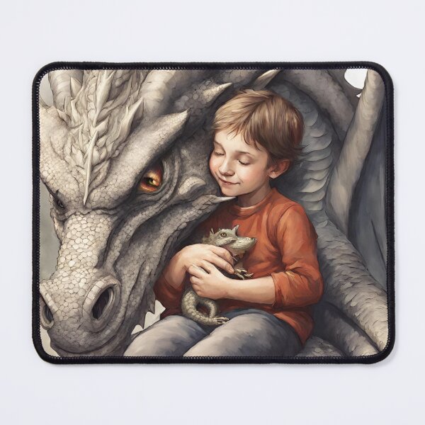 Item preview, Fantastic dragon design with child and baby dragon – Epic fantasy illustration designed and sold by Spreesnake Design .