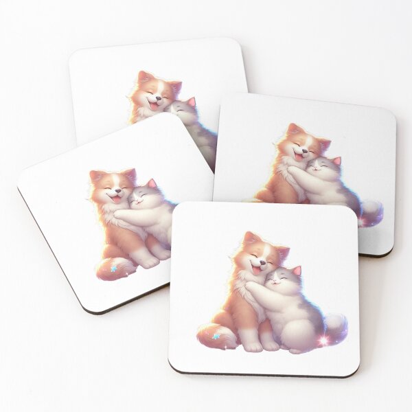 Item preview, Hugging Pets Sticker – Dog & Cat Embrace in Cosmic Love designed and sold by Meta Mirage .