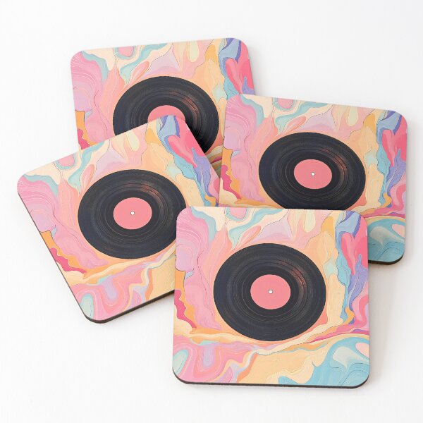 Item preview, Colorful abstract design featuring a vinyl record surrounded by swirling pastel patterns in a vibrant blend of colors designed and sold by anytka.