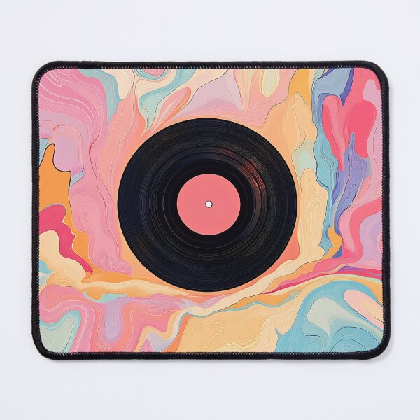 Item preview, Colorful abstract design featuring a vinyl record surrounded by swirling pastel patterns in a vibrant blend of colors designed and sold by anytka.
