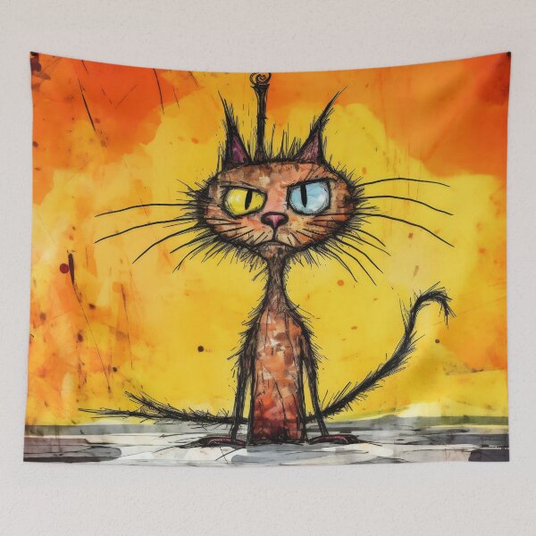 Item preview, A cartoon version of the cat, emotive body language, spiky mounds, frayed designed and sold by anytka.