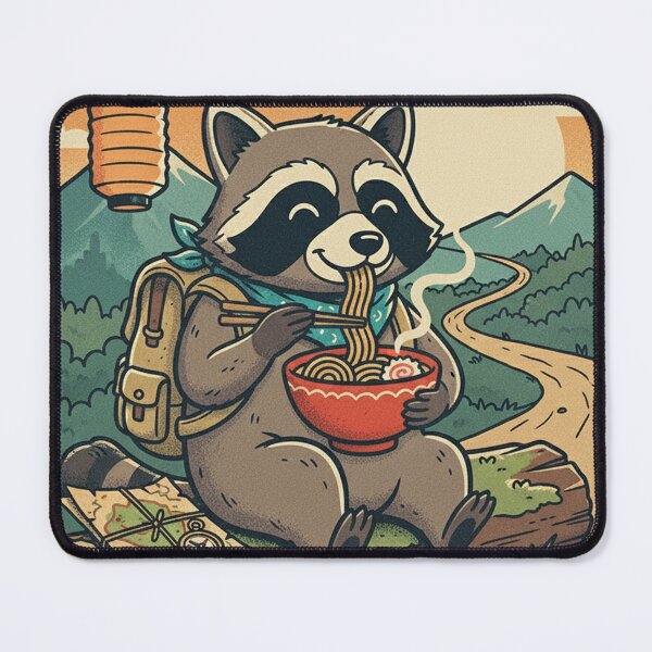 Item preview, Raccoon Ramen Adventurous Hiker Vintage Japanese Style designed and sold by Bongocomic.