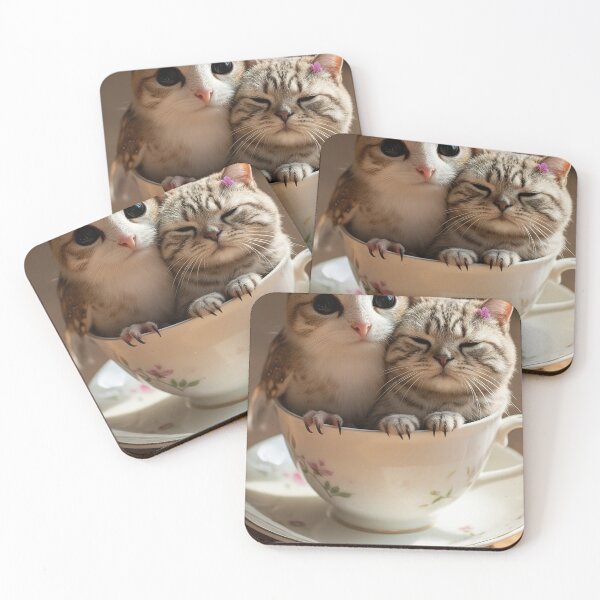 Item preview, Two Baby Meowls in Teacup – Cute Hybrid Companions designed and sold by jetaiart.