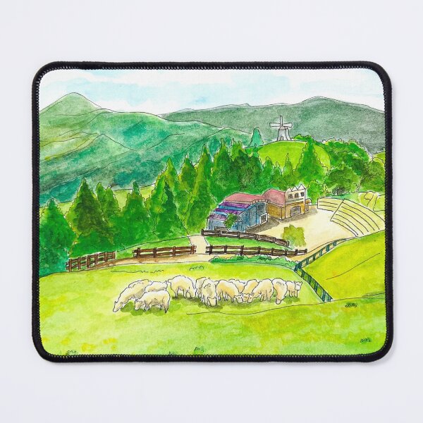Item preview, Sunny Pastoral Meadow with Sheep and Farmhouse - Watercolor Landscape Art designed and sold by Green2711.