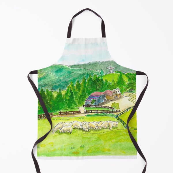 Item preview, Sunny Pastoral Meadow with Sheep and Farmhouse - Watercolor Landscape Art designed and sold by Green2711.