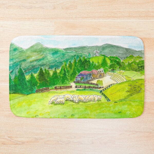 Item preview, Sunny Pastoral Meadow with Sheep and Farmhouse - Watercolor Landscape Art designed and sold by Green2711.