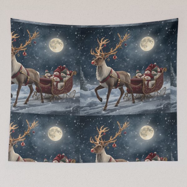 Item preview, Magical Reindeer and Snowmen in Sleigh – Enchanting Christmas Night Under the Moon designed and sold by PixelVibe782.