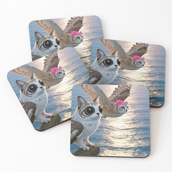 Item preview, Copy of Two Meowls Flying Over Ocean Sunset – Aerial Fantasy Companions designed and sold by jetaiart.