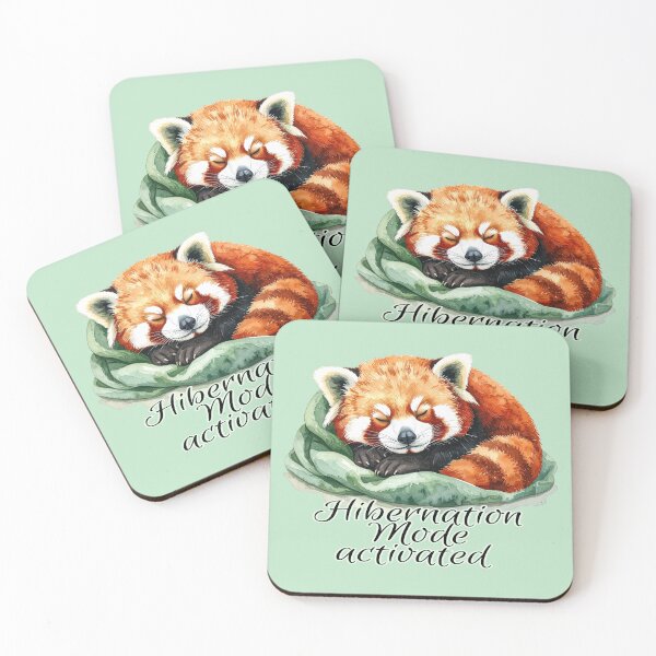 Item preview, Hibernation activated, dreaming red panda in a cozy green blanket designed and sold by LiskoDesign.
