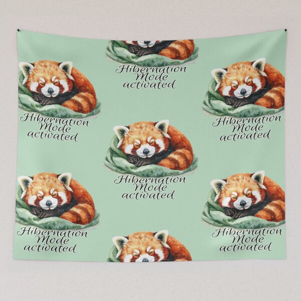 Item preview, Hibernation activated, dreaming red panda in a cozy green blanket designed and sold by LiskoDesign.
