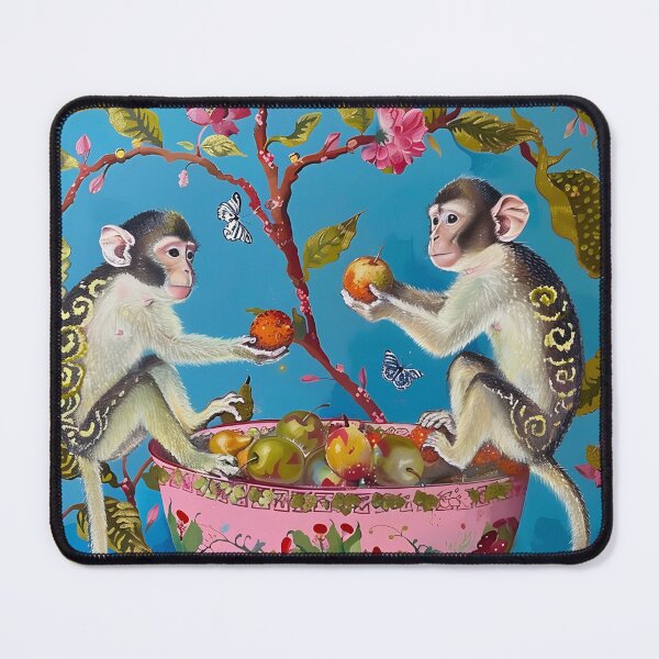 Item preview, Chinoiserie monkeys and ginger jar on blue designed and sold by SophieClimaArt.