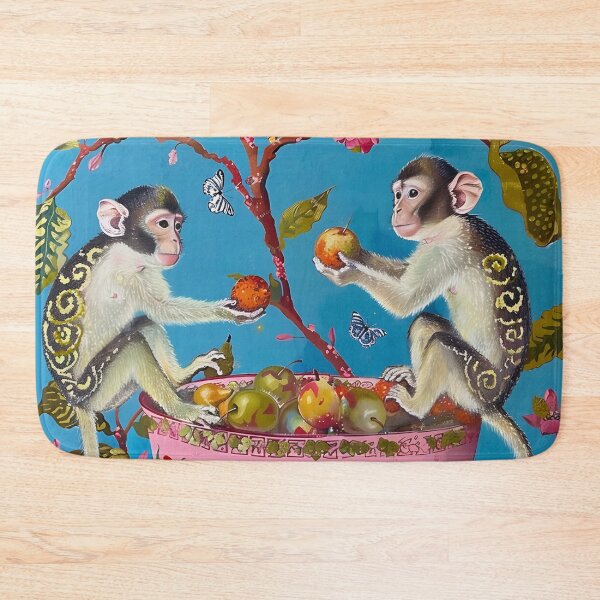 Item preview, Chinoiserie monkeys and ginger jar on blue designed and sold by SophieClimaArt.