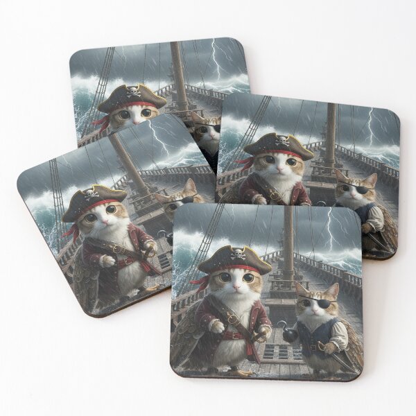 Item preview, Two Pirate Meowls on Ship Deck – Ocean Fantasy Companions designed and sold by jetaiart.