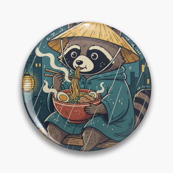 Item preview, Raccoon Eating Ramen "Ame Ramen" Cozy Retro Japanese Style designed and sold by Bongocomic.