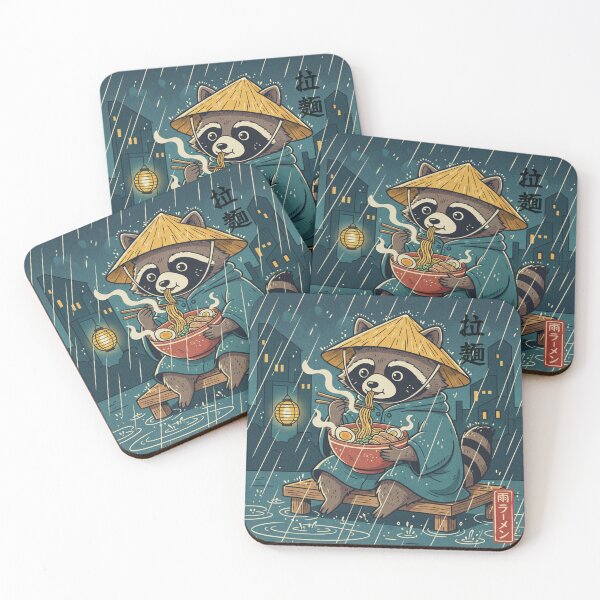 Item preview, Raccoon Eating Ramen "Ame Ramen" Cozy Retro Japanese Style designed and sold by Bongocomic.