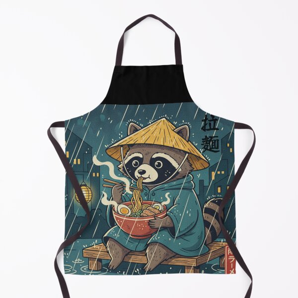 Item preview, Raccoon Eating Ramen "Ame Ramen" Cozy Retro Japanese Style designed and sold by Bongocomic.
