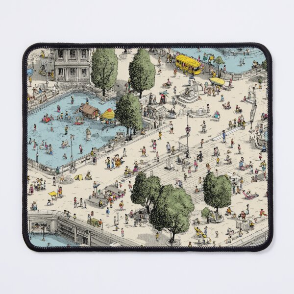 Item preview, Summer in the Park – Whimsical City Pool Illustration designed and sold by casualnature.