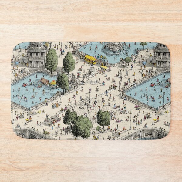 Item preview, Summer in the Park – Whimsical City Pool Illustration designed and sold by casualnature.