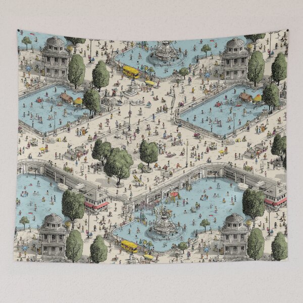 Item preview, Summer in the Park – Whimsical City Pool Illustration designed and sold by casualnature.