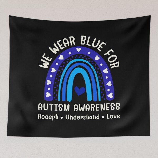Item preview, We Wear Blue For Autism Awareness Autism family Support Blue Heart Rainbow Love designed and sold by MouDantArts.
