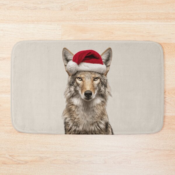 Item preview, Festive Coyote Wearing Santa Hat designed and sold by LazyOwlStore.
