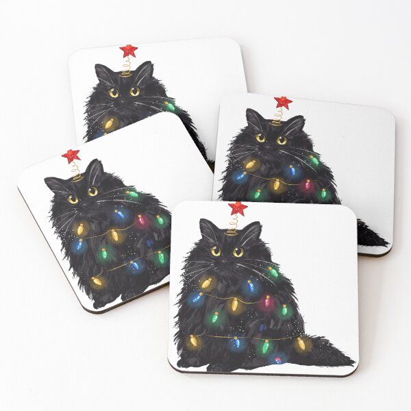 Item preview, Fluffy Black Cat Christmas Tree Lights Decoration designed and sold by zoughlal.