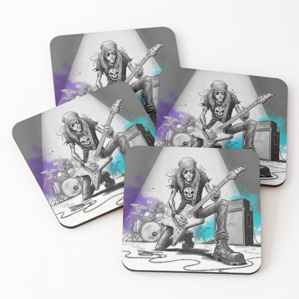 Item preview, Heavy Metal Guitarist Kneeling on Stage – Rock Band Concert Illustration designed and sold by Pixel Pout.