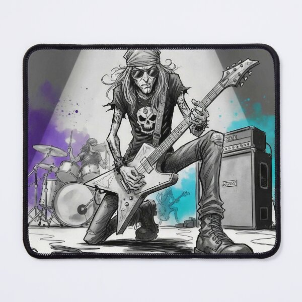 Item preview, Heavy Metal Guitarist Kneeling on Stage – Rock Band Concert Illustration designed and sold by Pixel Pout.
