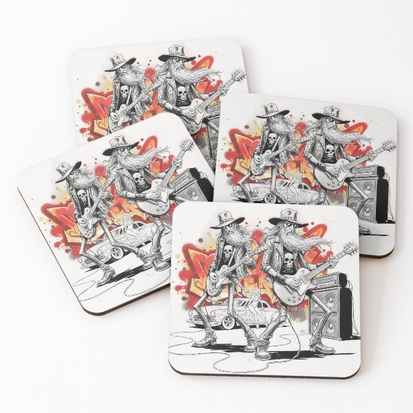 Item preview, Bearded Rock Guitarists with Hot Rod and Graffiti Art – Rock and Roll Illustration  designed and sold by Pixel Pout.
