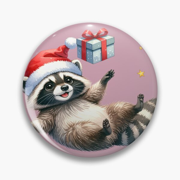Item preview, Playful raccoon with Christmas present in watercolor style designed and sold by LiskoDesign.
