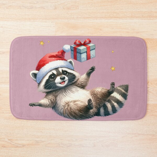 Item preview, Playful raccoon with Christmas present in watercolor style designed and sold by LiskoDesign.