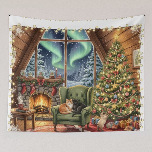 Item preview, Warm Whiskers Cozy Cabin Northern Lights View designed and sold by zoughlal.