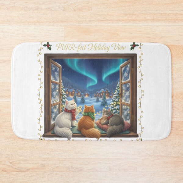 Item preview, PURRfect Holiday View Aurora Cats Window designed and sold by zoughlal.